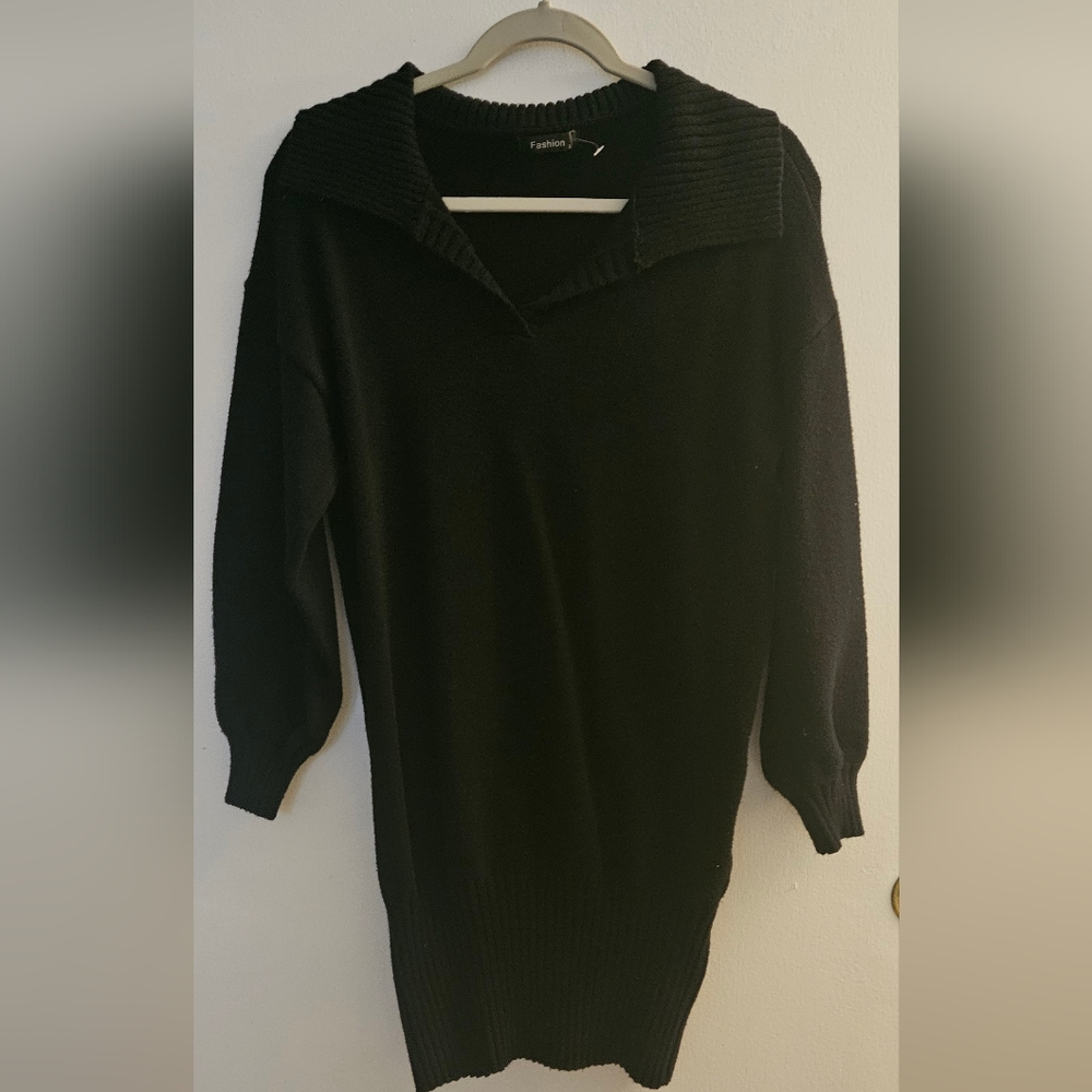 Chic Black Long Sleeve Sweater Dress